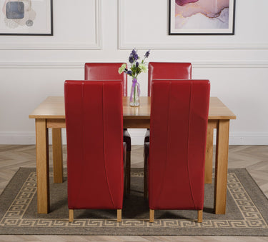Oslo 150 x 90cm Medium Oak Dining Set with 4 Lola Burgundy Leather Chairs