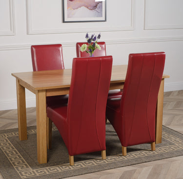Oslo 150 x 90cm Medium Oak Dining Set with 4 Lola Burgundy Leather Chairs