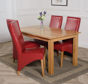 Oslo 150 x 90cm Medium Oak Dining Set with 4 Lola Burgundy Leather Chairs