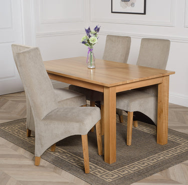 Oslo 150 x 90cm Medium Oak Dining Set with 4 Lola Grey Fabric Chairs
