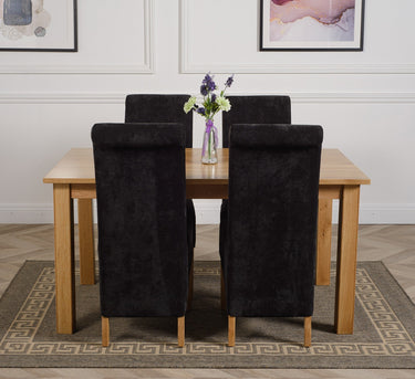 Oslo 150 x 90cm Medium Oak Dining Set with 4 Montana Black Fabric Chairs