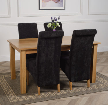 Oslo 150 x 90cm Medium Oak Dining Set with 4 Montana Black Fabric Chairs