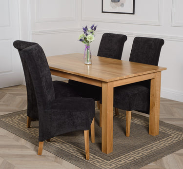 Oslo 150 x 90cm Medium Oak Dining Set with 4 Montana Black Fabric Chairs