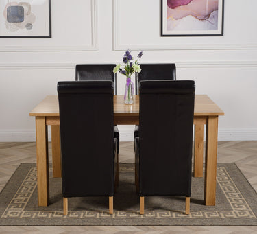 Oslo 150 x 90cm Medium Oak Dining Set with 4 Montana Black Leather Chairs