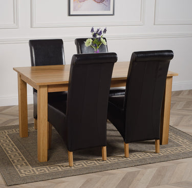 Oslo 150 x 90cm Medium Oak Dining Set with 4 Montana Black Leather Chairs