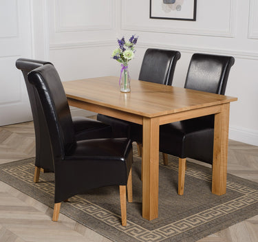 Oslo 150 x 90cm Medium Oak Dining Set with 4 Montana Black Leather Chairs