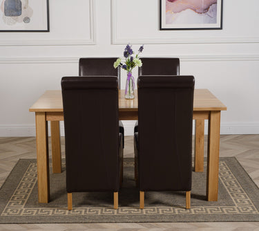 Oslo 150 x 90cm Medium Oak Dining Set with 4 Montana Brown Leather Chairs