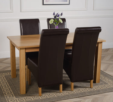 Oslo 150 x 90cm Medium Oak Dining Set with 4 Montana Brown Leather Chairs
