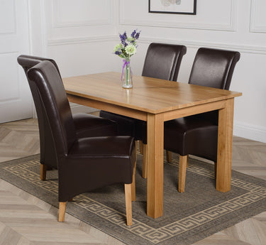 Oslo 150 x 90cm Medium Oak Dining Set with 4 Montana Brown Leather Chairs