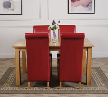 Oslo 150 x 90cm Medium Oak Dining Set with 4 Montana Burgundy Leather Chairs