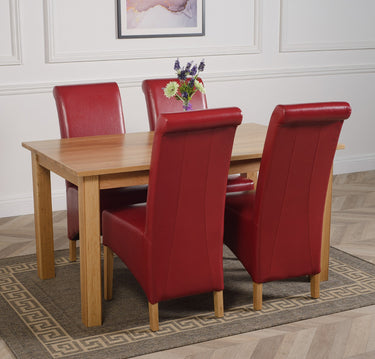 Oslo 150 x 90cm Medium Oak Dining Set with 4 Montana Burgundy Leather Chairs