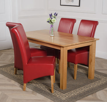 Oslo 150 x 90cm Medium Oak Dining Set with 4 Montana Burgundy Leather Chairs