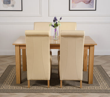 Oslo 150 x 90cm Medium Oak Dining Set with 4 Montana Ivory Leather Chairs