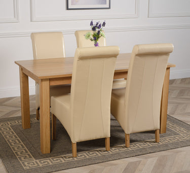 Oslo 150 x 90cm Medium Oak Dining Set with 4 Montana Ivory Leather Chairs