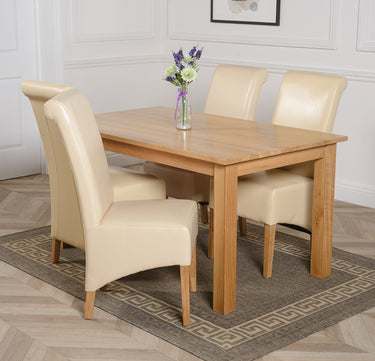 Oslo 150 x 90cm Medium Oak Dining Set with 4 Montana Ivory Leather Chairs