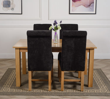Oslo 150 x 90cm Medium Oak Dining Set with 4 Washington Black Fabric Chairs