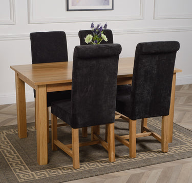 Oslo 150 x 90cm Medium Oak Dining Set with 4 Washington Black Fabric Chairs