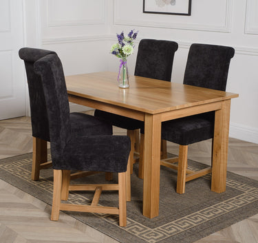 Oslo 150 x 90cm Medium Oak Dining Set with 4 Washington Black Fabric Chairs