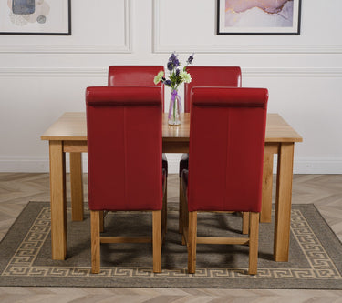 Oslo 150 x 90cm Medium Oak Dining Set with 4 Washington Burgundy Leather Chairs