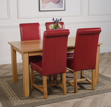 Oslo 150 x 90cm Medium Oak Dining Set with 4 Washington Burgundy Leather Chairs