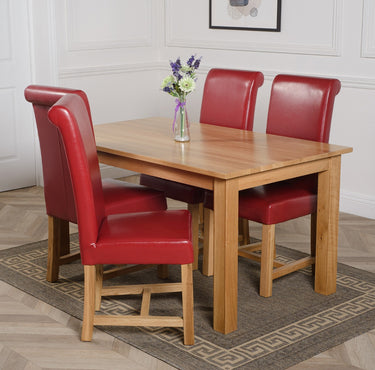 Oslo 150 x 90cm Medium Oak Dining Set with 4 Washington Burgundy Leather Chairs