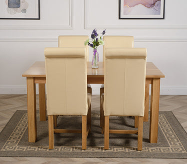 Oslo 150 x 90cm Medium Oak Dining Set with 4 Washington Ivory Leather Chairs