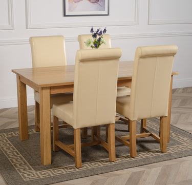 Oslo 150 x 90cm Medium Oak Dining Set with 4 Washington Ivory Leather Chairs