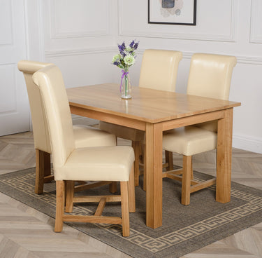 Oslo 150 x 90cm Medium Oak Dining Set with 4 Washington Ivory Leather Chairs