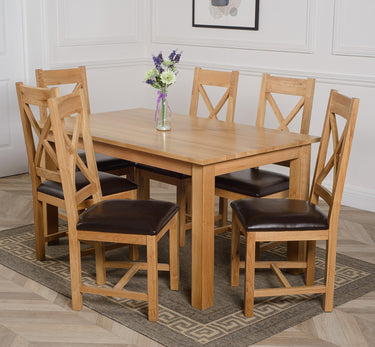 Oslo 150 x 90cm Medium Oak Dining Set with 6 Berkeley Oak & Brown Leather Chairs