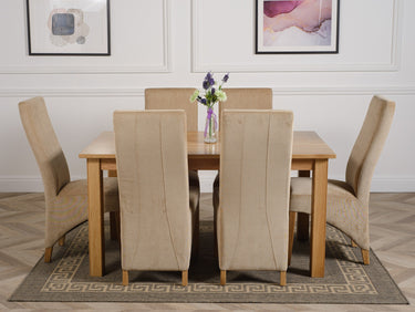 Oslo 150 x 90cm Medium Oak Dining Set with 6 Lola Beige Fabric Chairs