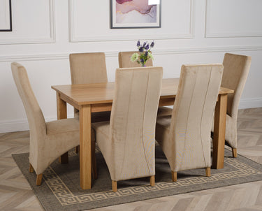 Oslo 150 x 90cm Medium Oak Dining Set with 6 Lola Beige Fabric Chairs