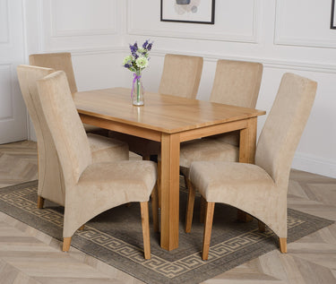 Oslo 150 x 90cm Medium Oak Dining Set with 6 Lola Beige Fabric Chairs