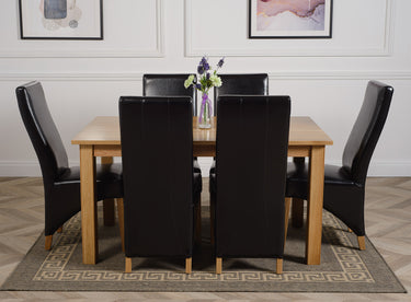 Oslo 150 x 90cm Medium Oak Dining Set with 6 Lola Black Leather Chairs