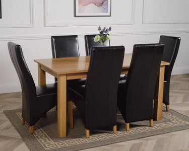 Oslo 150 x 90cm Medium Oak Dining Set with 6 Lola Black Leather Chairs