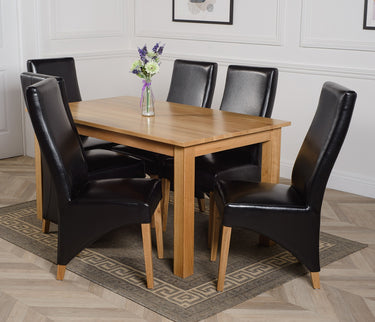 Oslo 150 x 90cm Medium Oak Dining Set with 6 Lola Black Leather Chairs