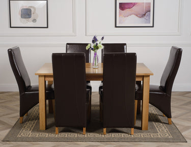 Oslo 150 x 90cm Medium Oak Dining Set with 6 Lola Brown Leather Chairs