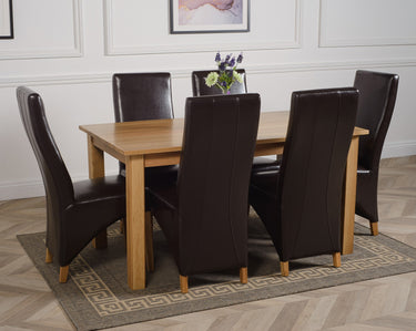 Oslo 150 x 90cm Medium Oak Dining Set with 6 Lola Brown Leather Chairs