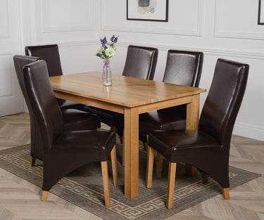 Oslo 150 x 90cm Medium Oak Dining Set with 6 Lola Brown Leather Chairs