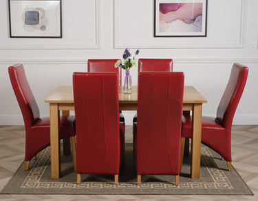 Oslo 150 x 90cm Medium Oak Dining Set with 6 Lola Burgundy Leather Chairs