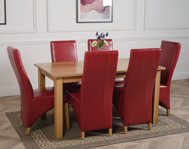Oslo 150 x 90cm Medium Oak Dining Set with 6 Lola Burgundy Leather Chairs