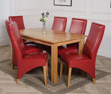 Oslo 150 x 90cm Medium Oak Dining Set with 6 Lola Burgundy Leather Chairs