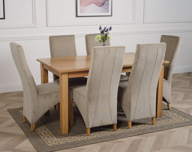 Oslo 150 x 90cm Medium Oak Dining Set with 6 Lola Grey Fabric Chairs