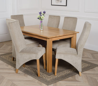 Oslo 150 x 90cm Medium Oak Dining Set with 6 Lola Grey Fabric Chairs