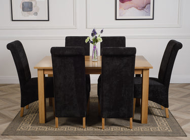 Oslo 150 x 90cm Medium Oak Dining Set with 6 Montana Black Fabric Chairs