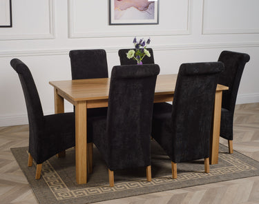 Oslo 150 x 90cm Medium Oak Dining Set with 6 Montana Black Fabric Chairs
