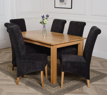 Oslo 150 x 90cm Medium Oak Dining Set with 6 Montana Black Fabric Chairs