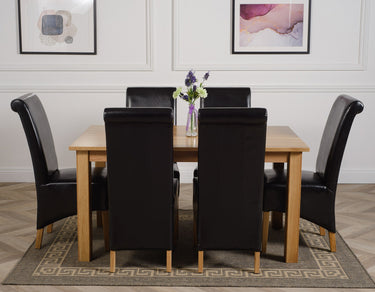 Oslo 150 x 90cm Medium Oak Dining Set with 6 Montana Black Leather Chairs