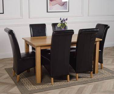 Oslo 150 x 90cm Medium Oak Dining Set with 6 Montana Black Leather Chairs