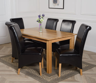 Oslo 150 x 90cm Medium Oak Dining Set with 6 Montana Black Leather Chairs