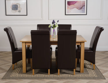 Oslo 150 x 90cm Medium Oak Dining Set with 6 Montana Brown Leather Chairs